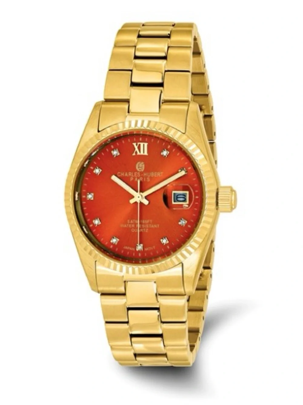 Charles-Hubert Paris Men's Quartz Red Dial Gold-Tone Watch